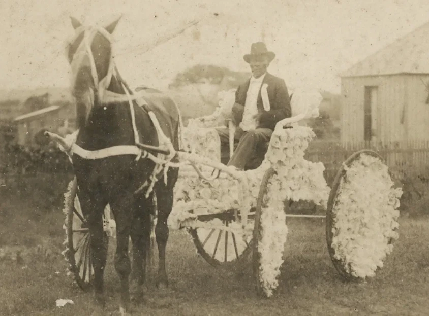 Daniel N. Leathers Sr. in a decorated carriage at Juneteenth celebrations, Corpus Christi, Texas, 1913